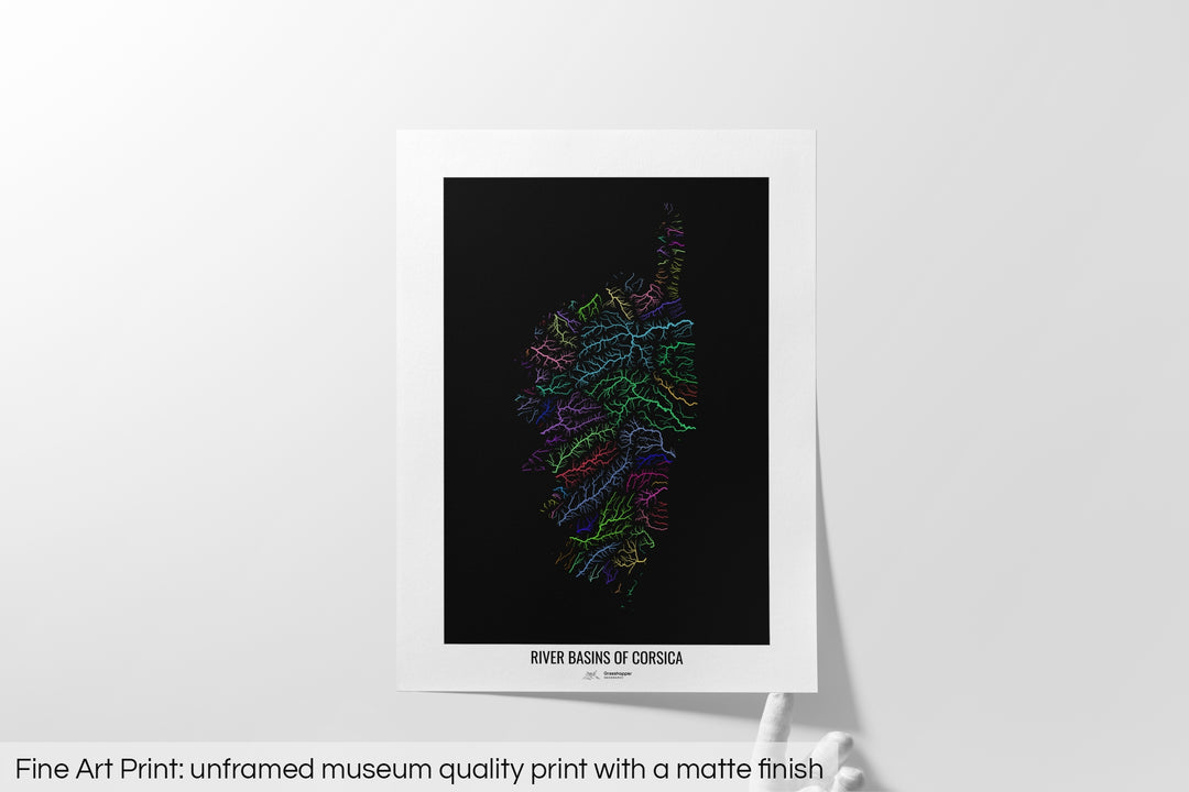 Corsica - River basin map, rainbow colours - Wall Art