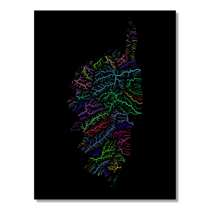 Corsica - River basin map, rainbow colours - Wall Art