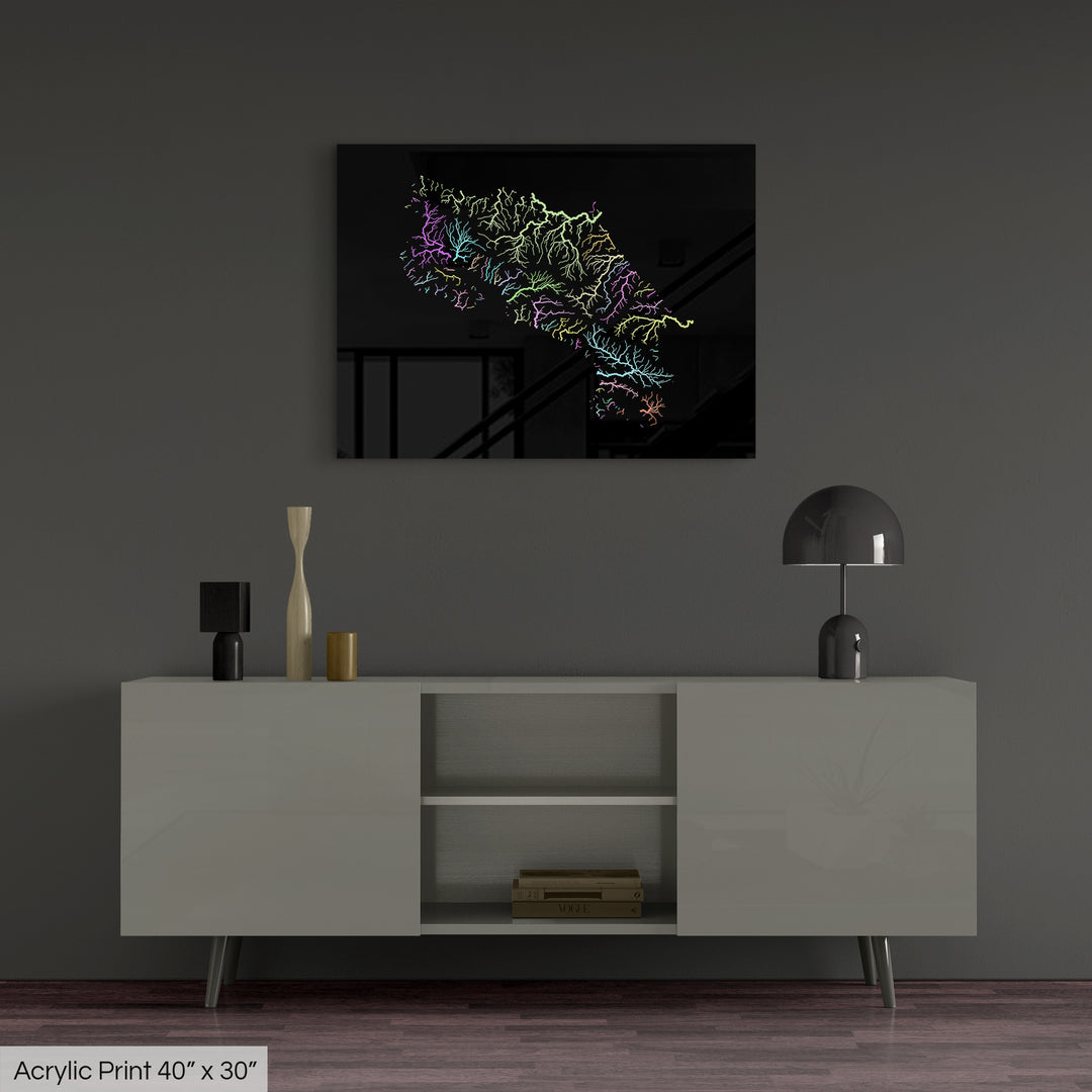 Costa Rica - River basin map, pastel colours - Wall Art