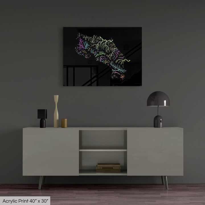 Costa Rica - River basin map, pastel colours - Wall Art