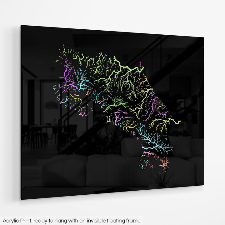 Costa Rica - River basin map, pastel colours - Wall Art