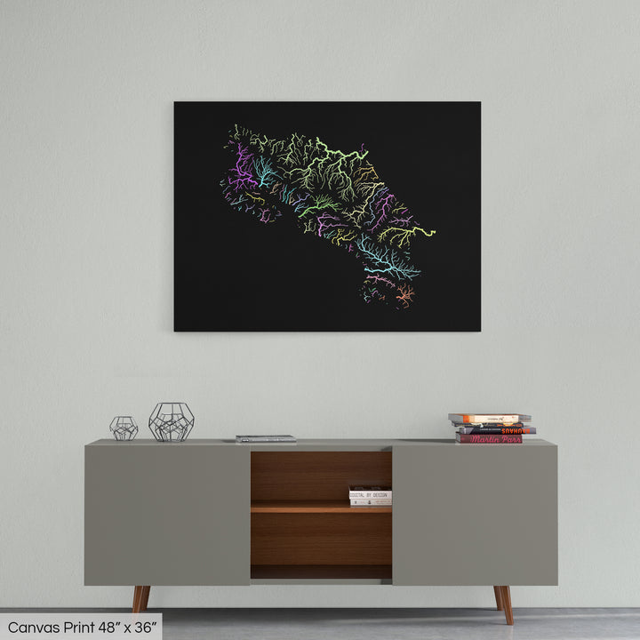 Costa Rica - River basin map, pastel colours - Wall Art
