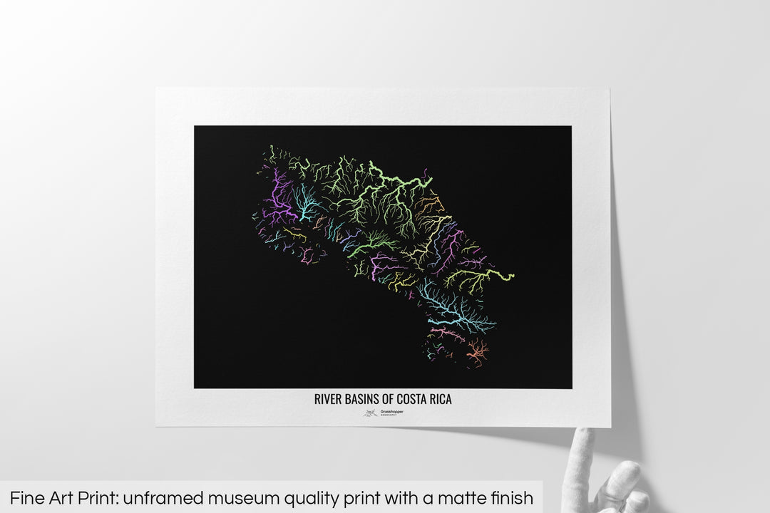Costa Rica - River basin map, pastel colours - Wall Art