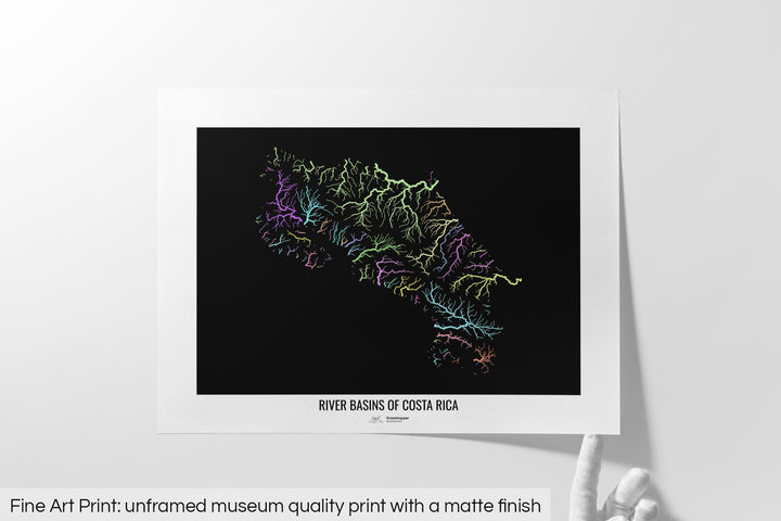 Costa Rica - River basin map, pastel colours - Wall Art
