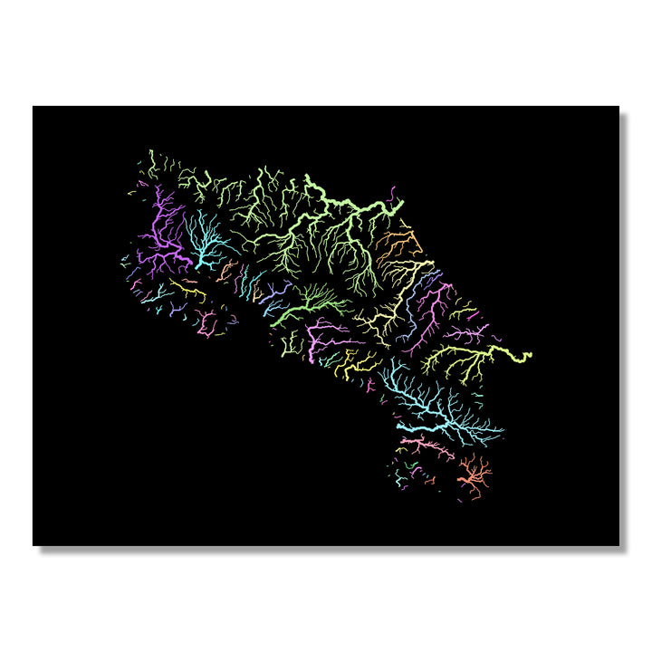 Costa Rica - River basin map, pastel colours - Wall Art