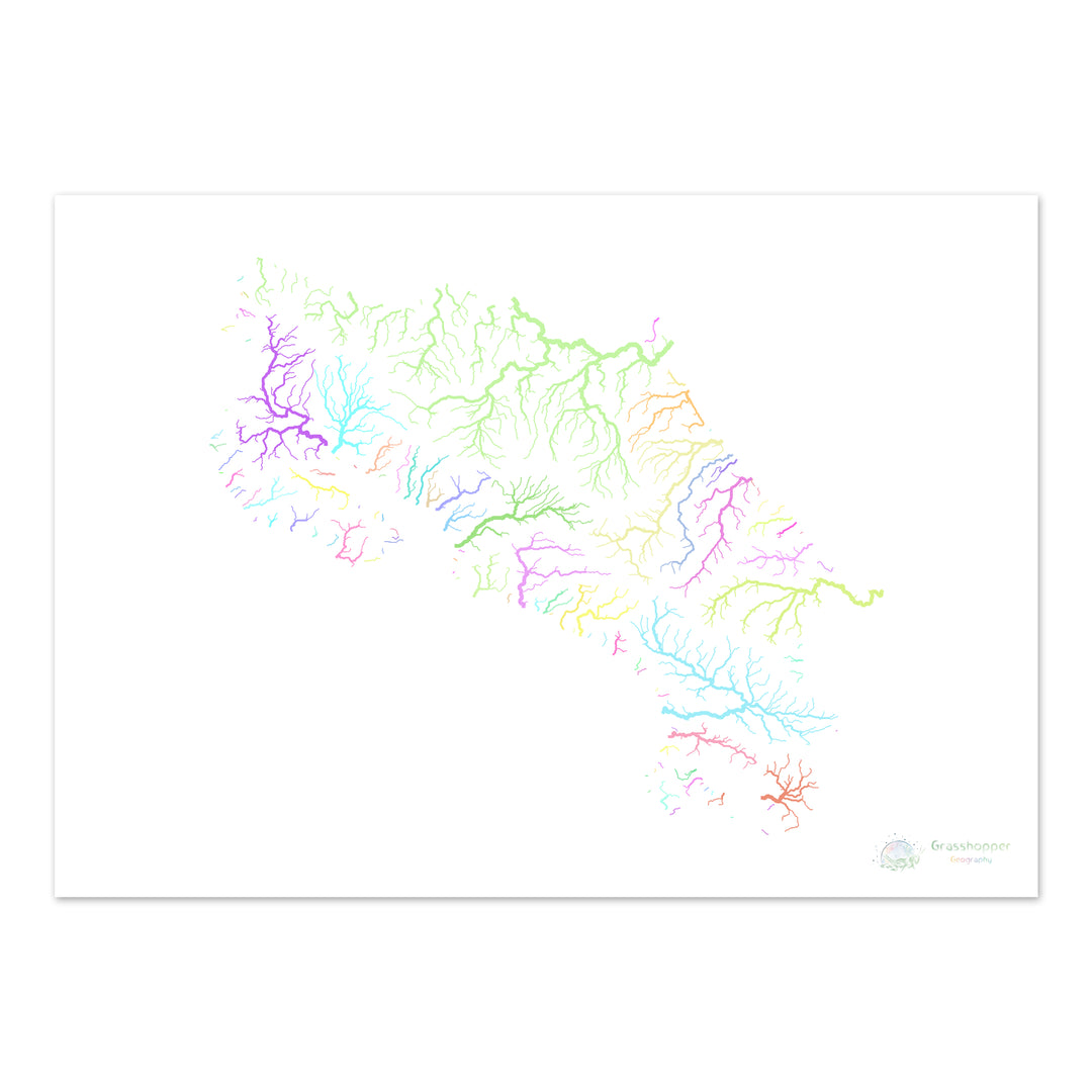 Costa Rica - River basin map, pastel on white - Fine Art Print