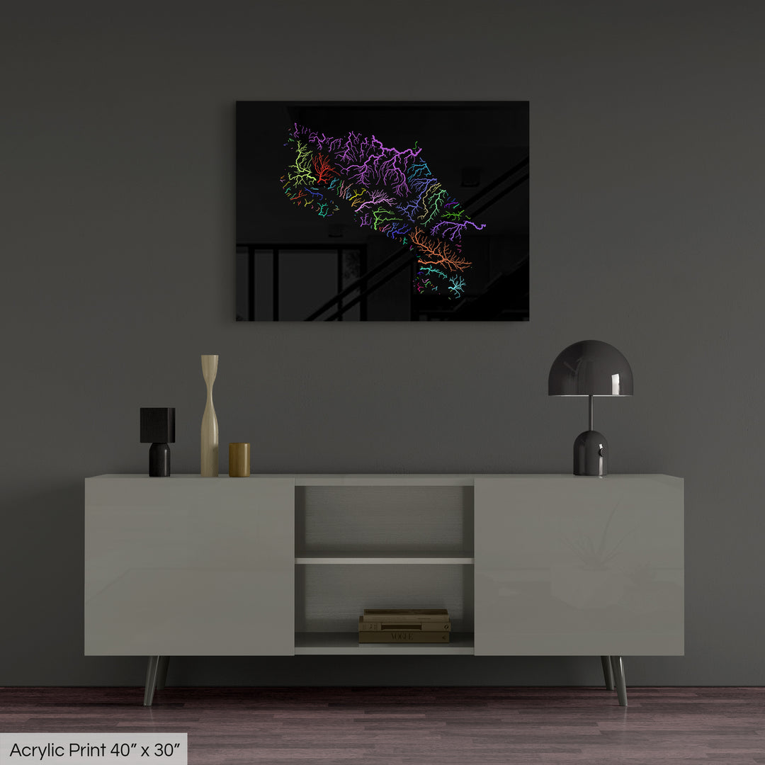 Costa Rica - River basin map, rainbow colours - Wall Art