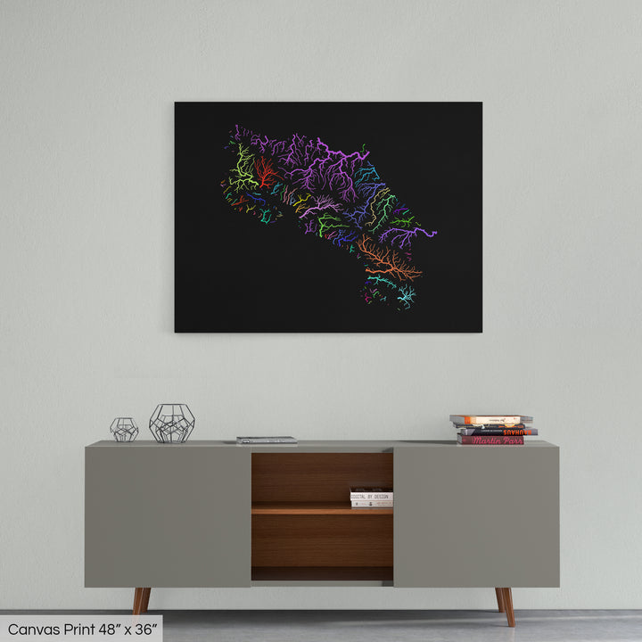 Costa Rica - River basin map, rainbow colours - Wall Art