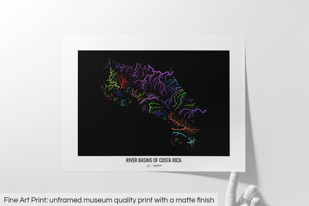 Costa Rica - River basin map, rainbow colours - Wall Art
