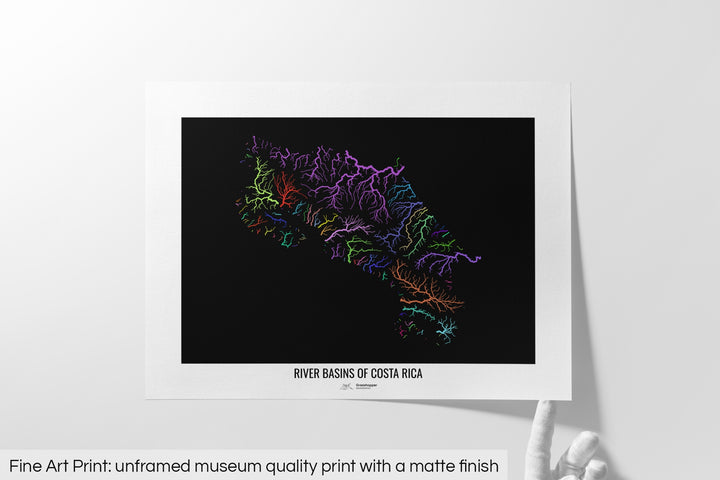 Costa Rica - River basin map, rainbow colours - Wall Art