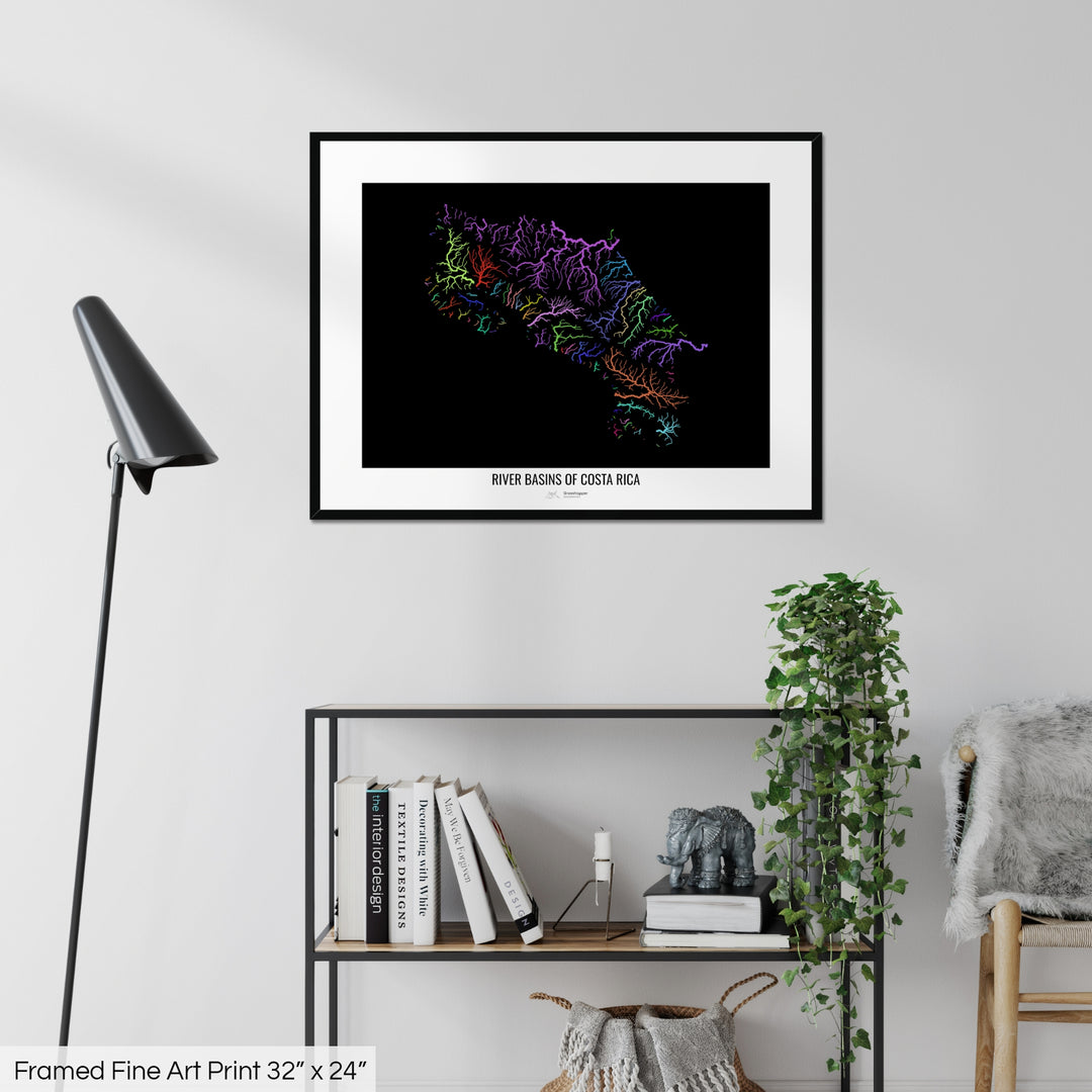 Costa Rica - River basin map, rainbow colours - Wall Art
