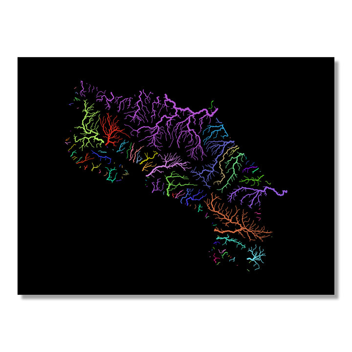 Costa Rica - River basin map, rainbow colours - Wall Art