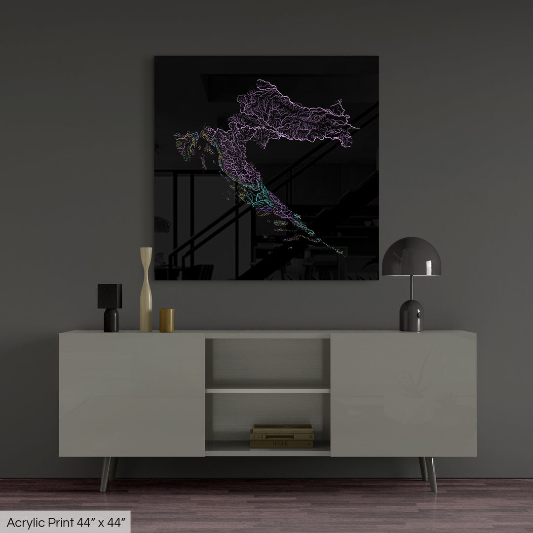 Croatia - River basin map, pastel colours - Wall Art