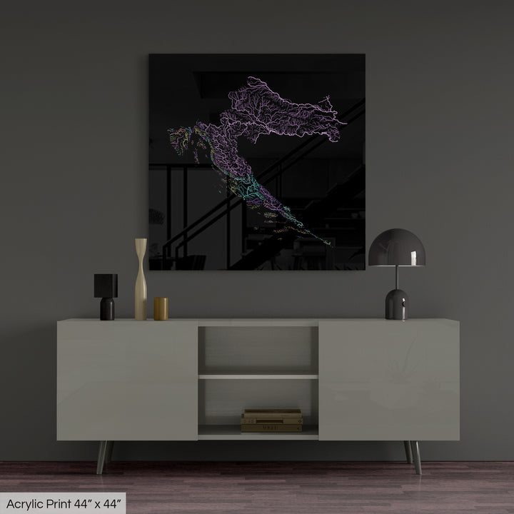 Croatia - River basin map, pastel colours - Wall Art