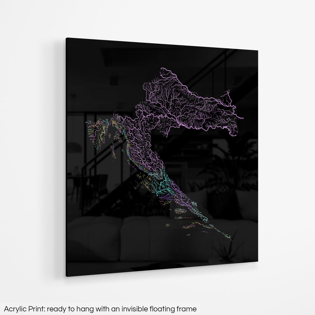 Croatia - River basin map, pastel colours - Wall Art