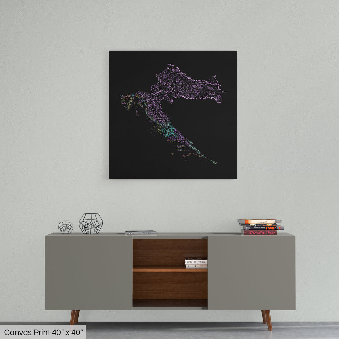 Croatia - River basin map, pastel colours - Wall Art