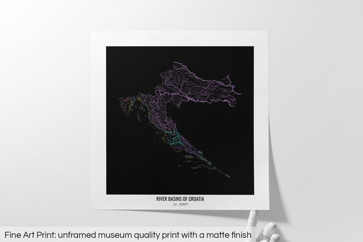 Croatia - River basin map, pastel colours - Wall Art