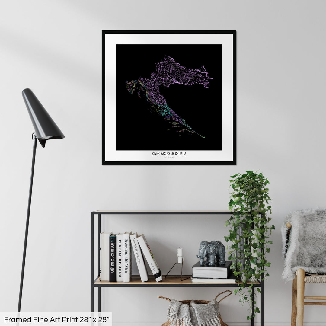 Croatia - River basin map, pastel colours - Wall Art