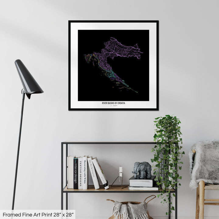 Croatia - River basin map, pastel colours - Wall Art