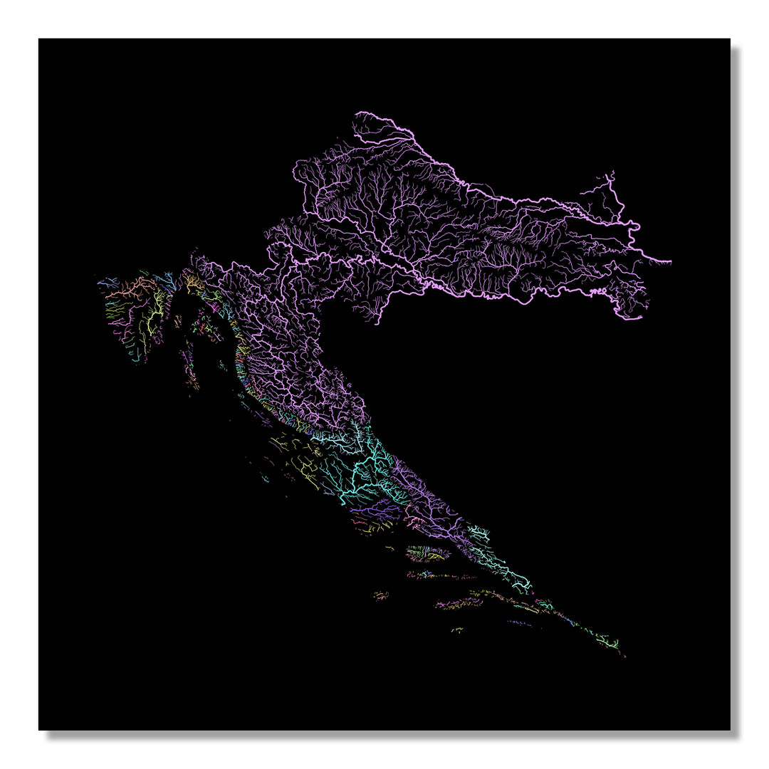 Croatia - River basin map, pastel colours - Wall Art