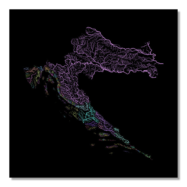 Croatia - River basin map, pastel colours - Wall Art