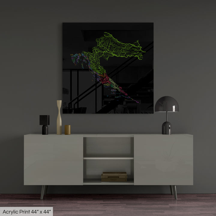 Croatia - River basin map, rainbow colours - Wall Art