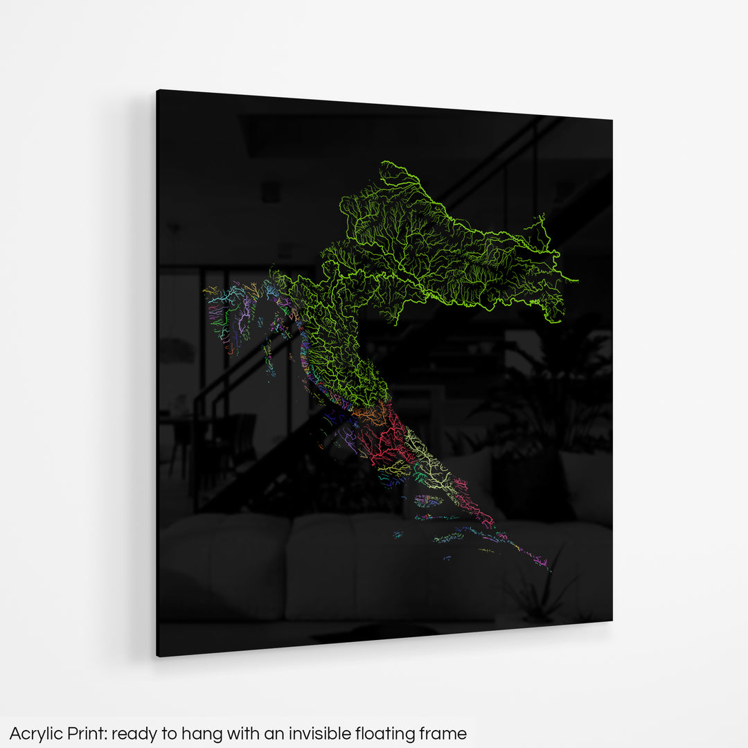 Croatia - River basin map, rainbow colours - Wall Art