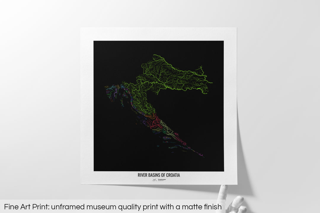 Croatia - River basin map, rainbow colours - Wall Art