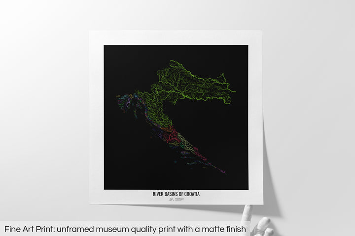 Croatia - River basin map, rainbow colours - Wall Art