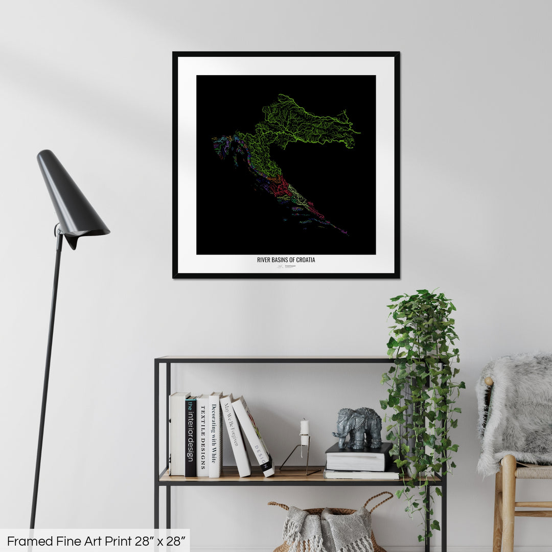Croatia - River basin map, rainbow colours - Wall Art
