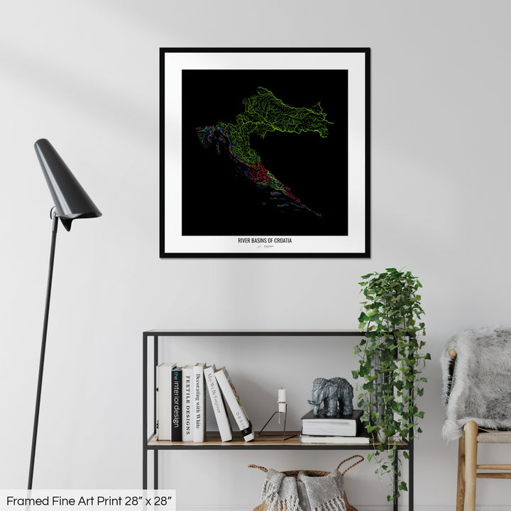 Croatia - River basin map, rainbow colours - Wall Art