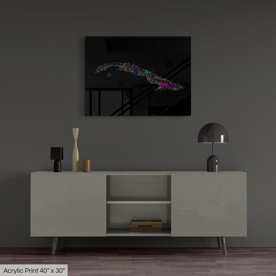 Cuba - River basin map, rainbow colours - Wall Art