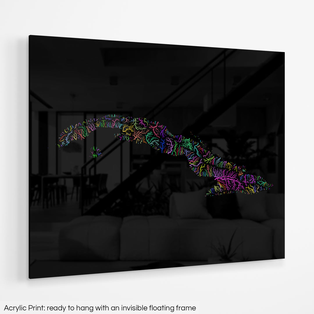 Cuba - River basin map, rainbow colours - Wall Art