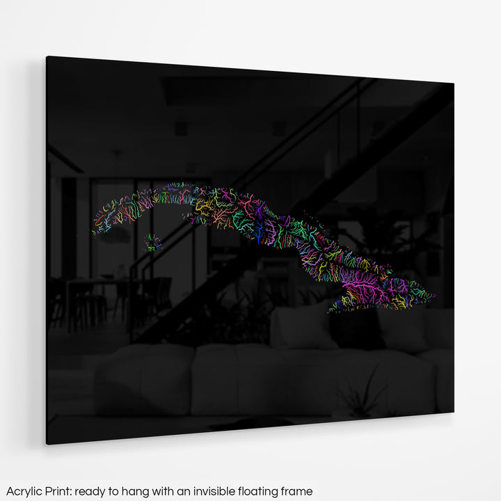 Cuba - River basin map, rainbow colours - Wall Art