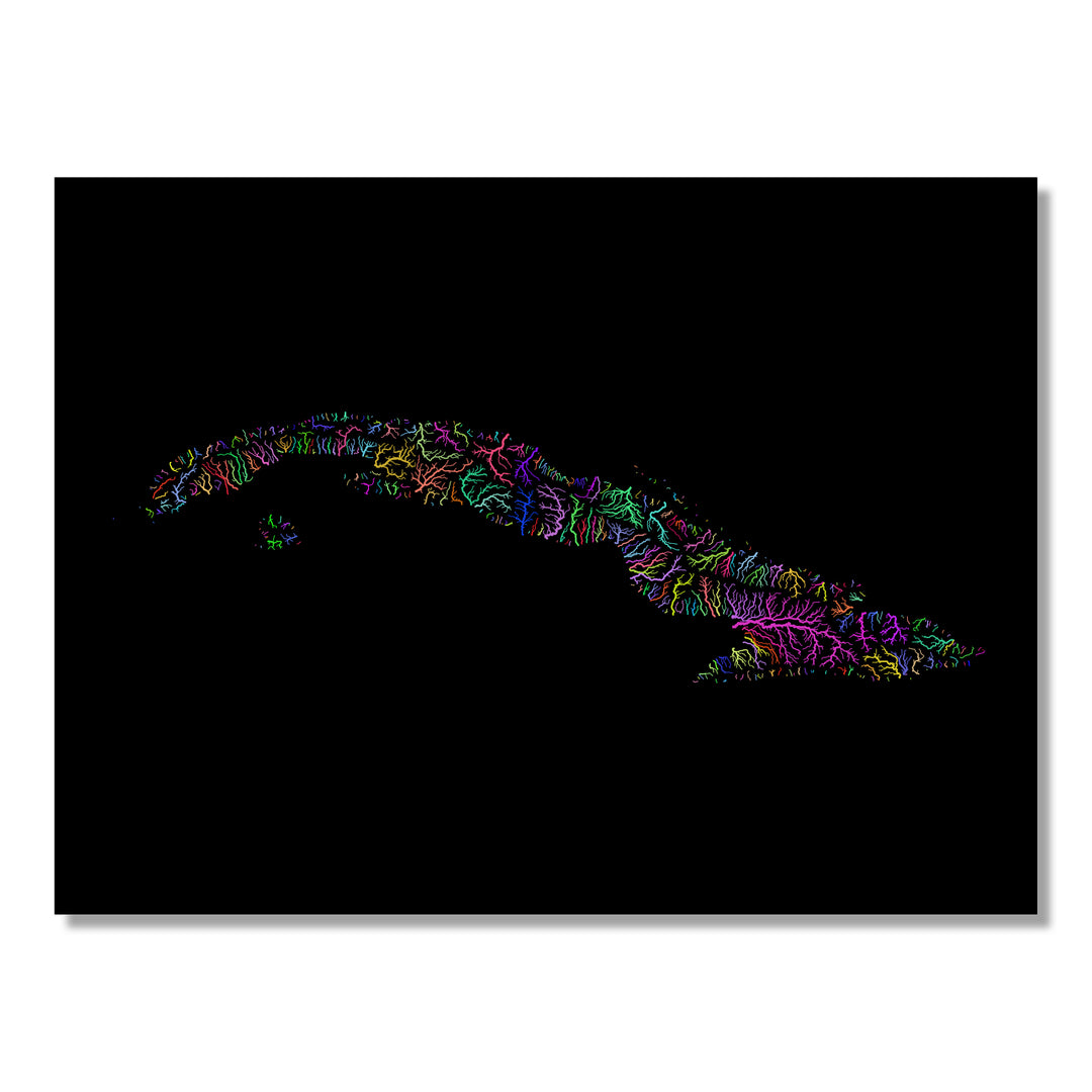 Cuba - River basin map, rainbow colours - Wall Art