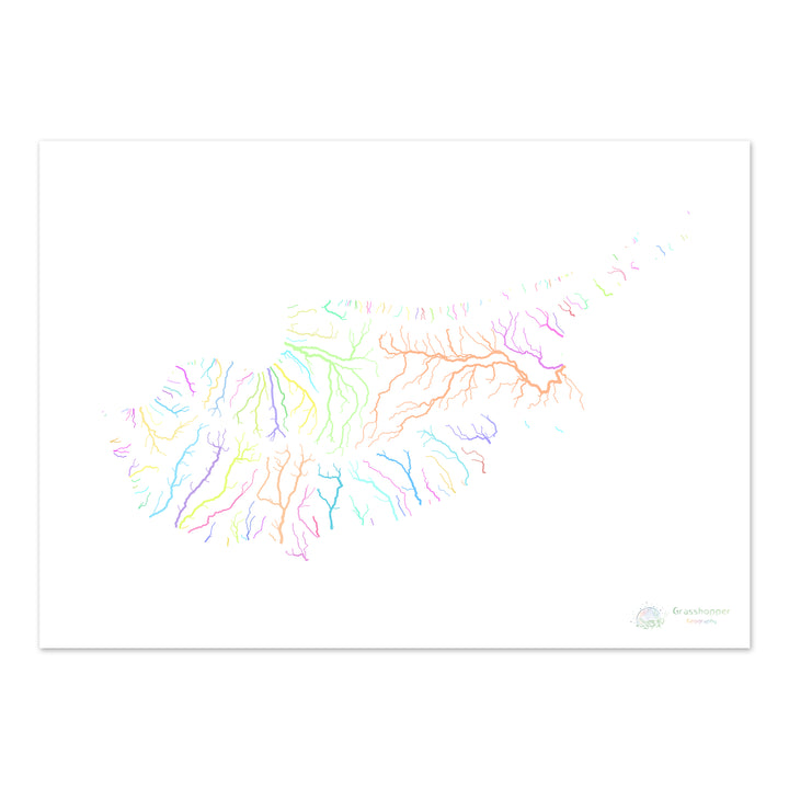 River basin map of Cyprus, pastel colours on white - Fine Art Print