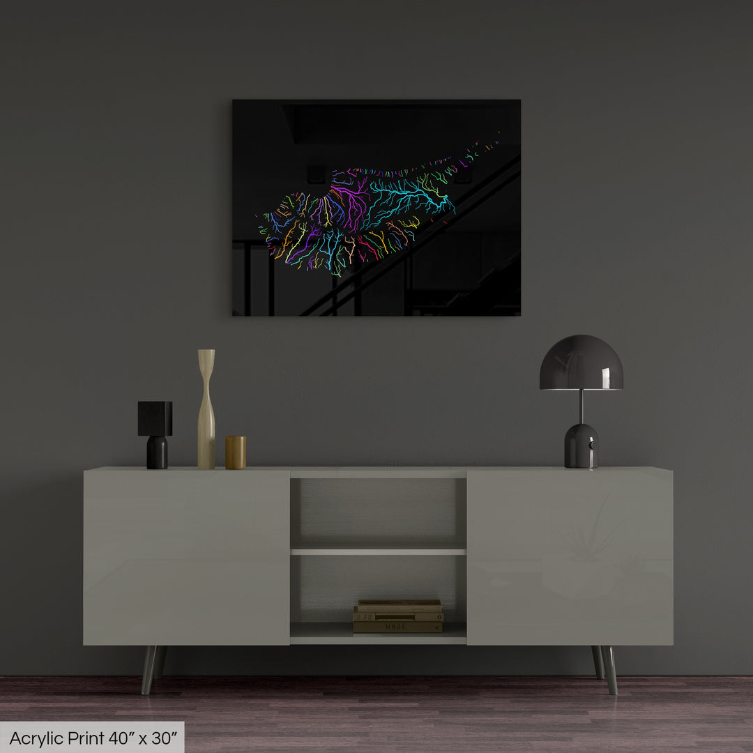 Cyprus - River basin map, rainbow colours - Wall Art