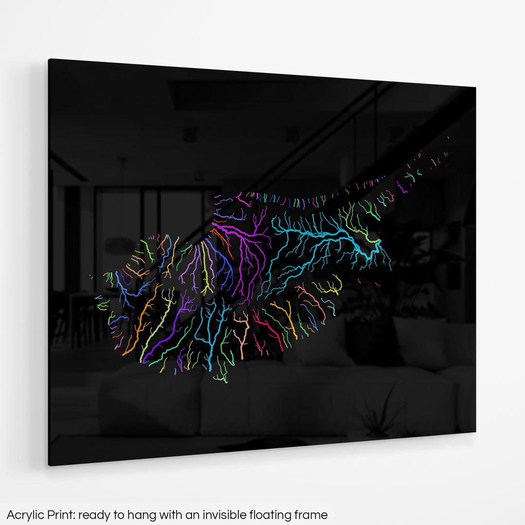 Cyprus - River basin map, rainbow colours - Wall Art