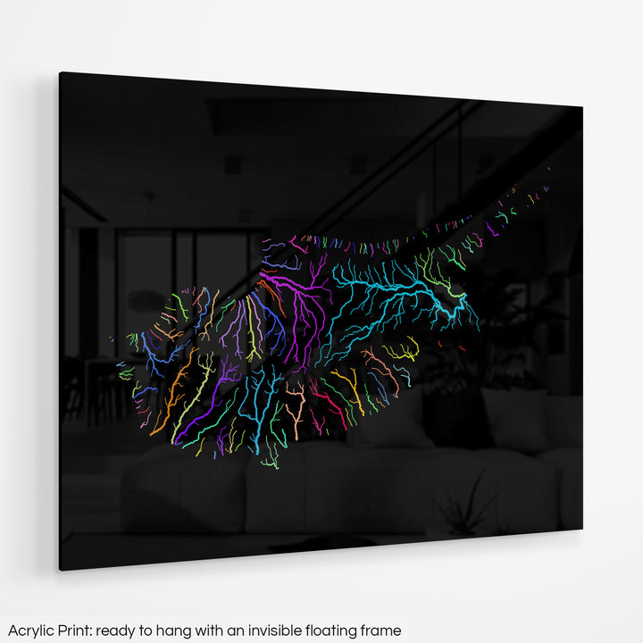 Cyprus - River basin map, rainbow colours - Wall Art