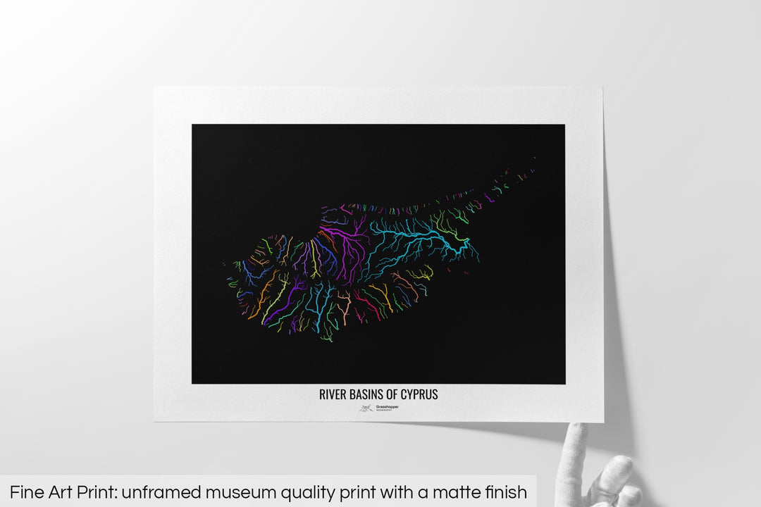 Cyprus - River basin map, rainbow colours - Wall Art