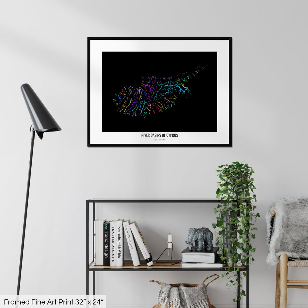 Cyprus - River basin map, rainbow colours - Wall Art