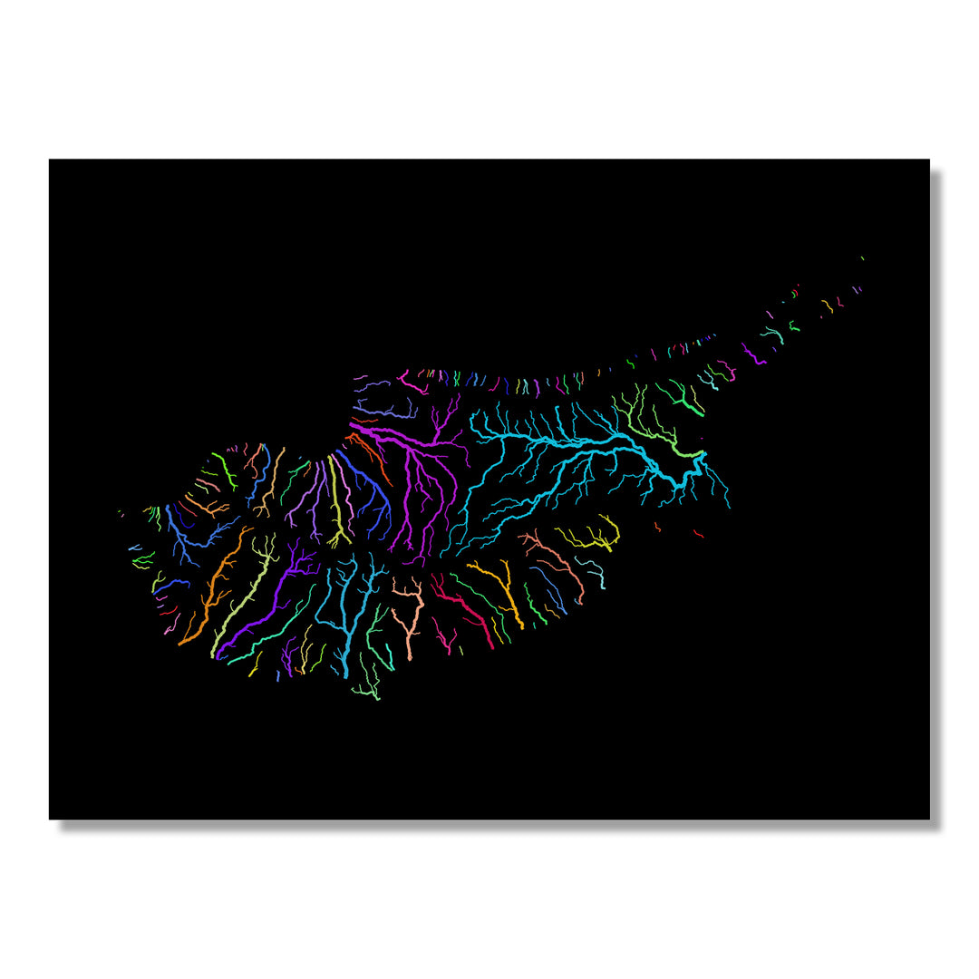 Cyprus - River basin map, rainbow colours - Wall Art