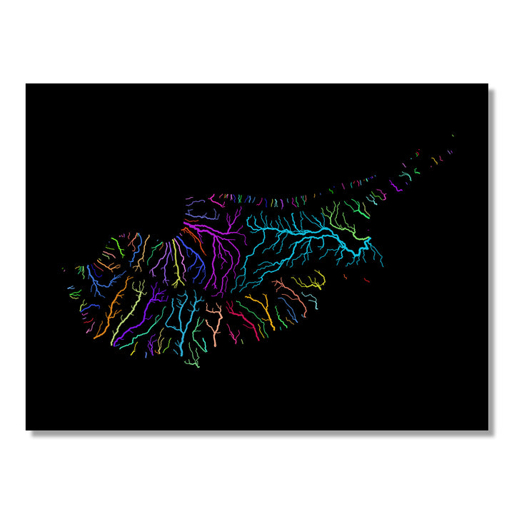 Cyprus - River basin map, rainbow colours - Wall Art