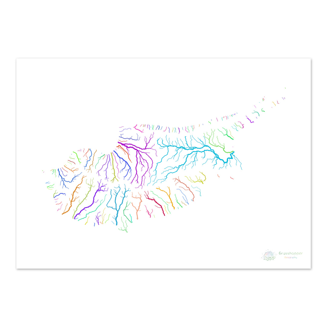 Cyprus - River basin map, rainbow on white - - Fine Art Print