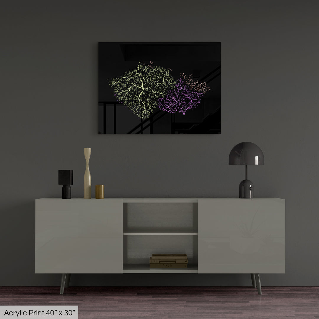Czechia - River basin map, pastel colours - Wall Art