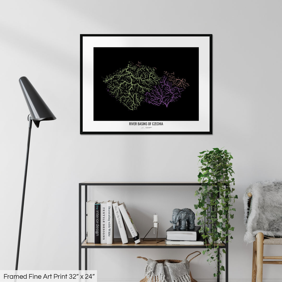 Czechia - River basin map, pastel colours - Wall Art