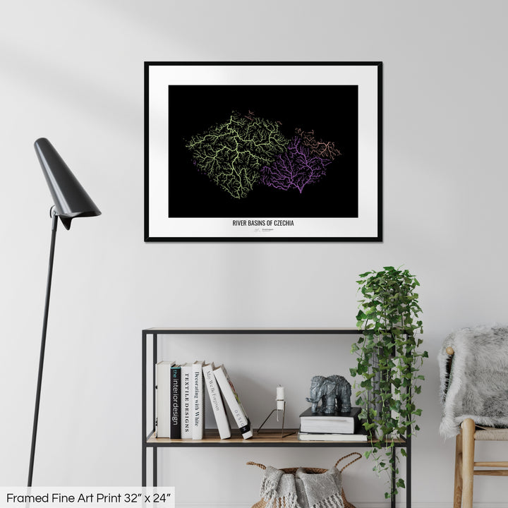 Czechia - River basin map, pastel colours - Wall Art