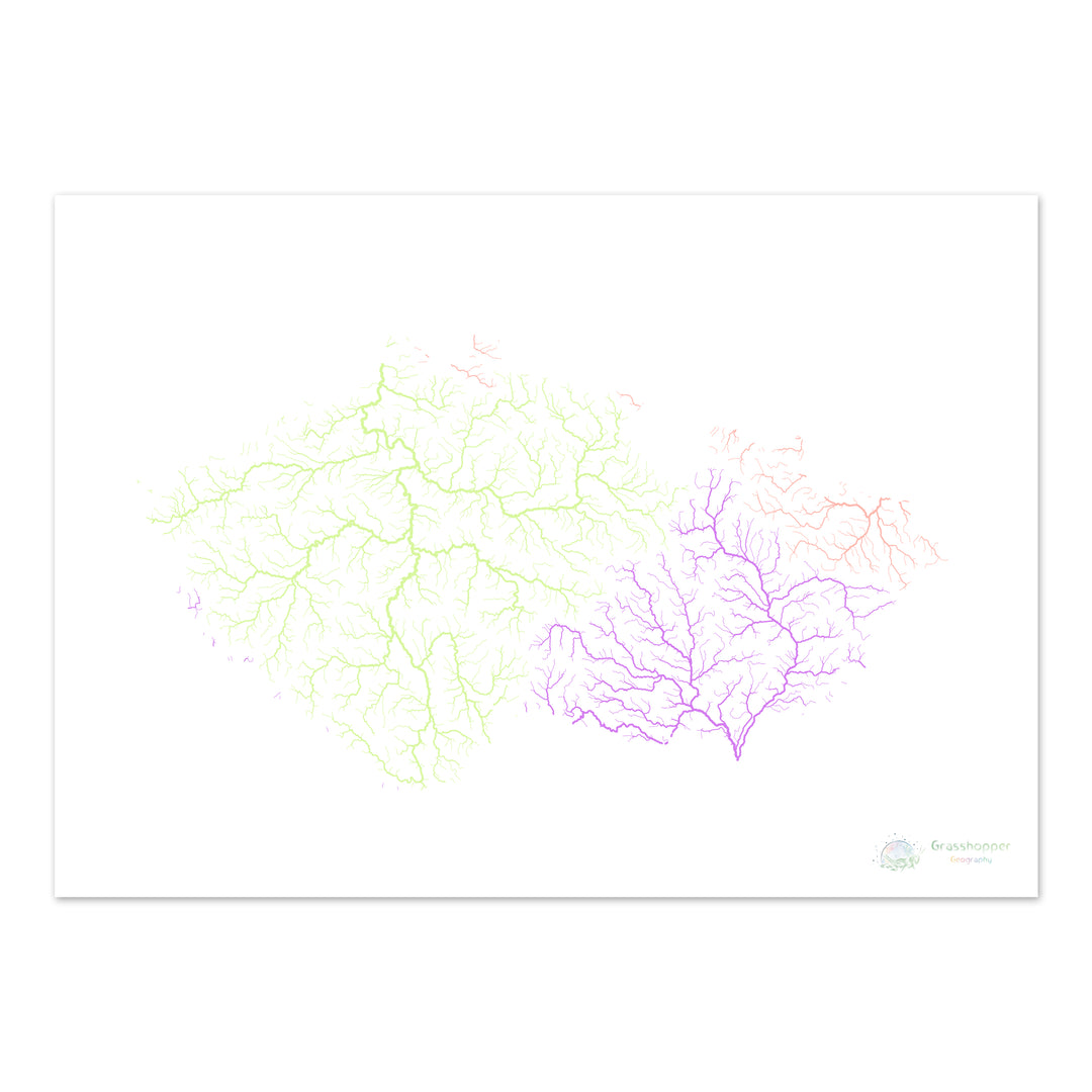 Czechia - River basin map, pastel on white - Fine Art Print