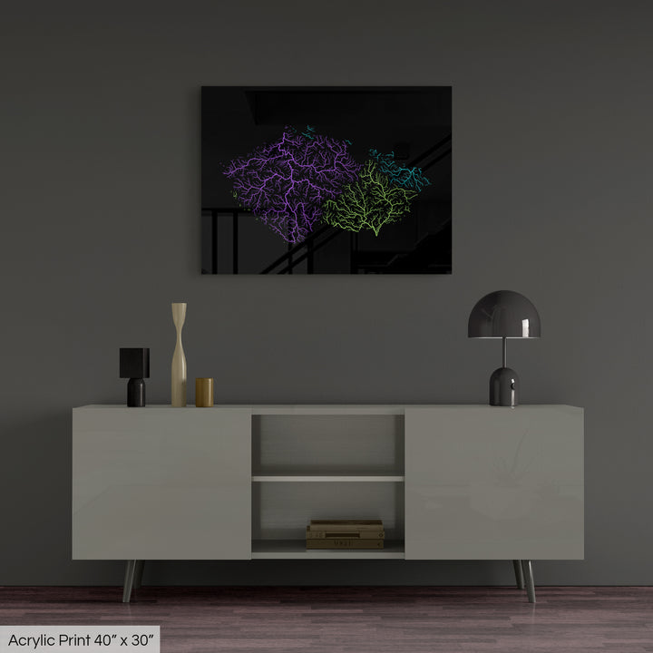 Czechia - River basin map, rainbow colours - Wall Art