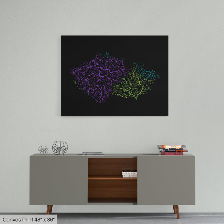Czechia - River basin map, rainbow colours - Wall Art